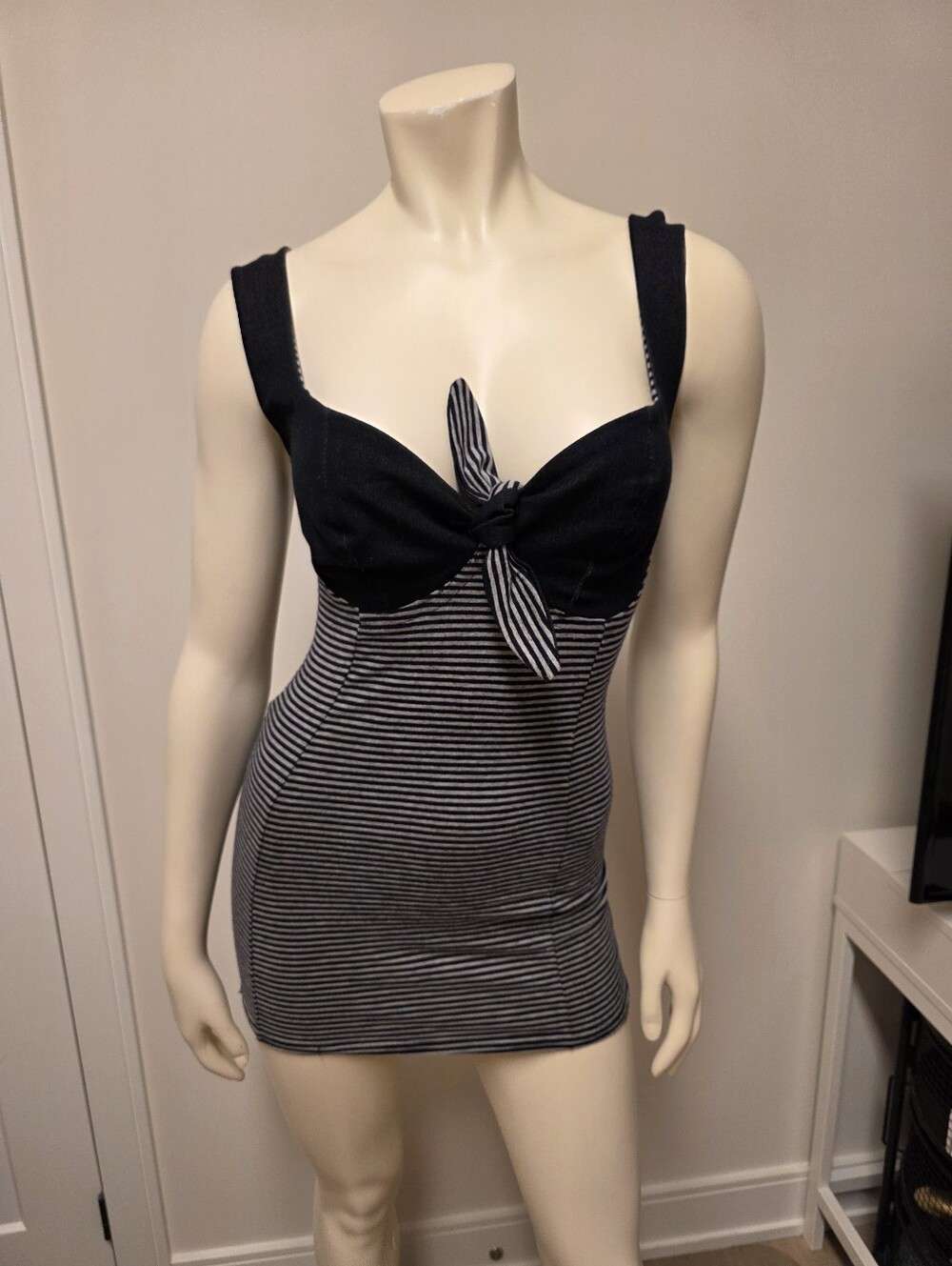 Rare Fracomina Striped Navy & Gray Tie-Front Camisole Top With Denim Bustier S